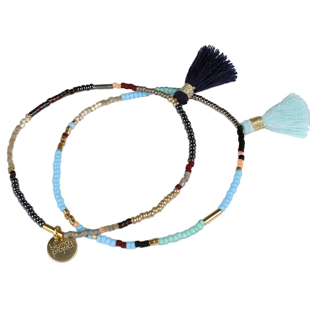 Bluma Project Elegant Black and Blue Bracelets with Tassels NWT